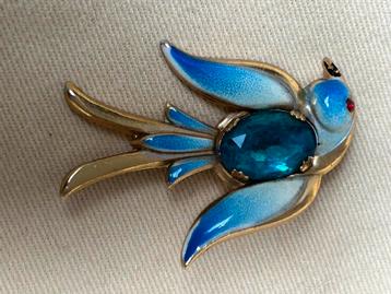 Coro pegasus hirondelle metal emaillé pierre bleue saphir, Enlèvement ou Envoi, Bleu