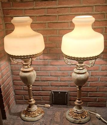 2 prachtige vintage Tafellamp, onyx ,marmer, messing beschikbaar voor biedingen