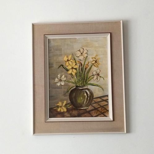 Peinture à l'huile bouquet de fleurs . Vintage. 1960, Antiek en Kunst, Kunst | Schilderijen | Klassiek, Ophalen of Verzenden