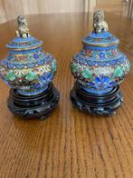 Vintage paar Chinese cloisonné dekselvaasjes, Antiek en Kunst, Ophalen of Verzenden