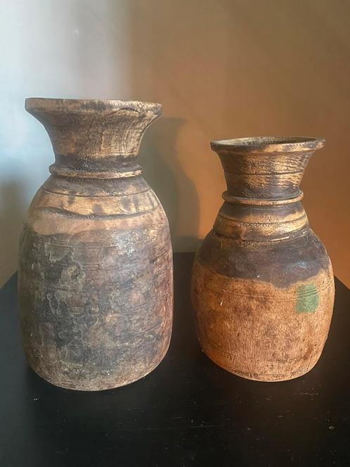 2 houten kruikjes, Maison & Meubles, Accessoires pour la Maison | Vases, Enlèvement ou Envoi