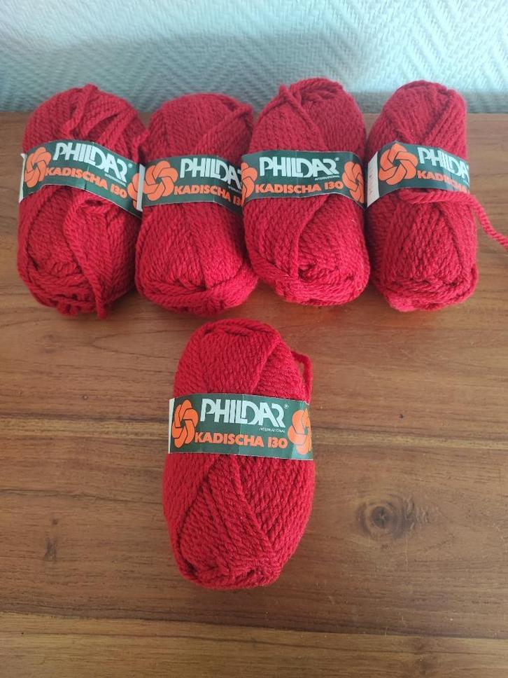 Phildar Kadischa 130 rood 5 bollen €1p/s €4 lot, Hobby en Vrije tijd, Breien en Haken, Zo goed als nieuw, Ophalen of Verzenden