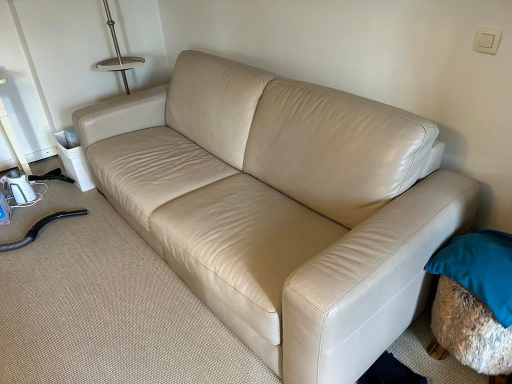 Mooie lederen tweezit + poef ( koopje), Ophalen, Klassiek, Tweepersoons, Leer