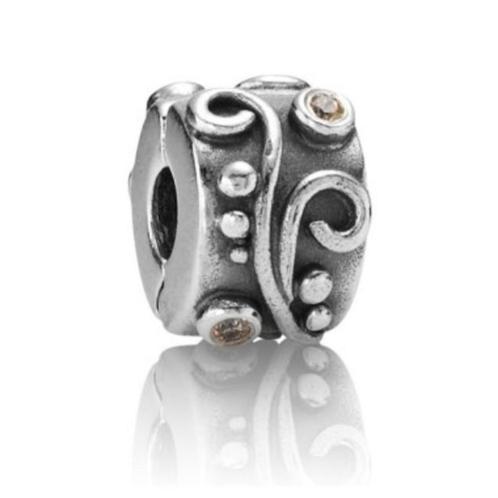 Pandora clip stopper tendril met zirconias, Handtassen en Accessoires, Bedels, Pandora, Zilver, 1 bedel, Met strass, Ophalen of Verzenden