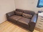 Stijlvolle taupe lederen salonset – 3-zit, 2-zit & poef, Ophalen, Gebruikt, Rechte bank, Leer