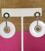 18 kt gouden oorhangers met zwarte en witte diamanten, ceram, Hangers, Ophalen of Verzenden, Zo goed als nieuw, Met edelsteen