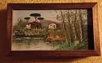 Tableau petite maison au bord de l'eau   Japon, Ophalen