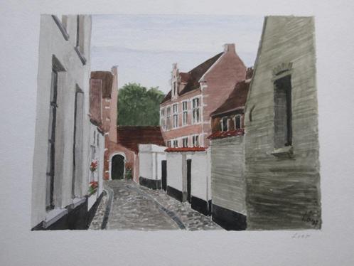 Aquarel "Begijnhof Lier" door L. Boschmans, Antiek en Kunst, Kunst | Schilderijen | Klassiek, Ophalen of Verzenden