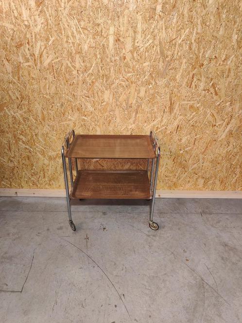 Serveerwagen / Trolley – Jaren ’60 / ’70 – Hout & Chroom, Huis en Inrichting, Tafels | Bijzettafels, Gebruikt, Rechthoekig, 60 cm of meer
