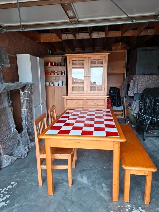 Bruynzeel emaille grenen tafel set met stoelen, bank, kast, Huis en Inrichting, Tafels | Eettafels, Gebruikt, Grenenhout, Ophalen