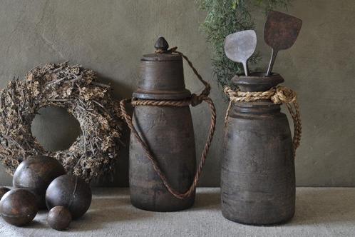 Oude houten Himachal pot / Nepalese kruik, Huis en Inrichting, Woonaccessoires | Vazen, Gebruikt, Overige kleuren, Minder dan 50 cm