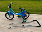 Decathlon 14 inch B-Twin blauwe fiets + leerstang, Zo goed als nieuw