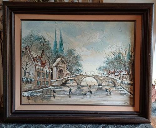 Groot olieverfschilderij op doek - impressionisme - Brugge, Antiek en Kunst, Kunst | Schilderijen | Klassiek, Ophalen of Verzenden
