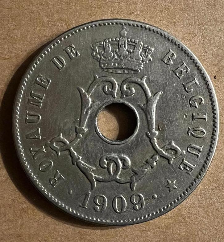 Koning Leopold 2 een 25 centiem koper-nikkel Michaux 1909 FR, Postzegels en Munten, Munten | België, Ophalen of Verzenden