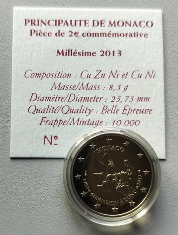 Monaco 2013 BE 2 euro toegang tot de VN. ZELDZAAM. Lees beschikbaar voor biedingen