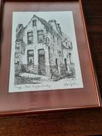 Pen tekening brugge hoek Engelenstraatje, Antiek en Kunst, Ophalen