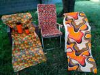 Vintage oranje campingset (fauteuil, matras, kussen, bed), Antiek en Kunst, Curiosa en Brocante, Ophalen