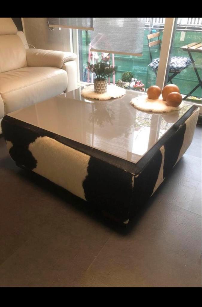 Klassieke originele een echt koe lederen tafel, Huis en Inrichting, Tafels | Salontafels, Zo goed als nieuw, Minder dan 50 cm