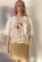 Katoenen romantische bloes met uniek design (maat S/M), Kleding | Dames, Maat 38/40 (M), Wit, Ophalen of Verzenden, Zo goed als nieuw