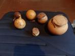 6 oude calebas objecten uit Afrika, oa 3 dozen met deksel, Antiek en Kunst, Verzenden