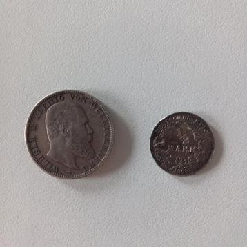 2 zilveren munten Duitsland 1904/1908
