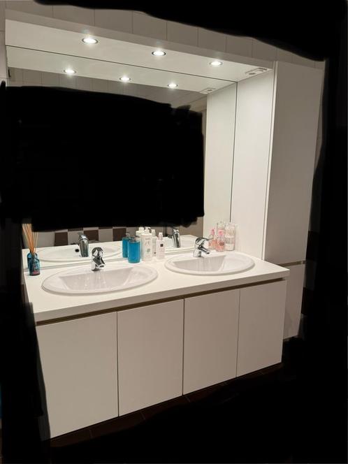 Badkamermeubel met dubbele lavabo, Huis en Inrichting, Badkamer | Badkamermeubels, Gebruikt, Wastafelkast, Minder dan 100 cm, 100 tot 150 cm