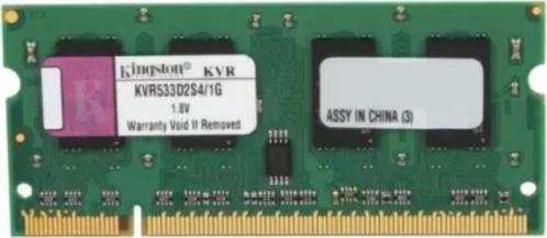 KINGSTON ValueRAM DDR2 1 GB Laptop DRAM (KVR533D2S4/1G), Computers en Software, RAM geheugen, Gebruikt, Laptop, 1 GB of minder