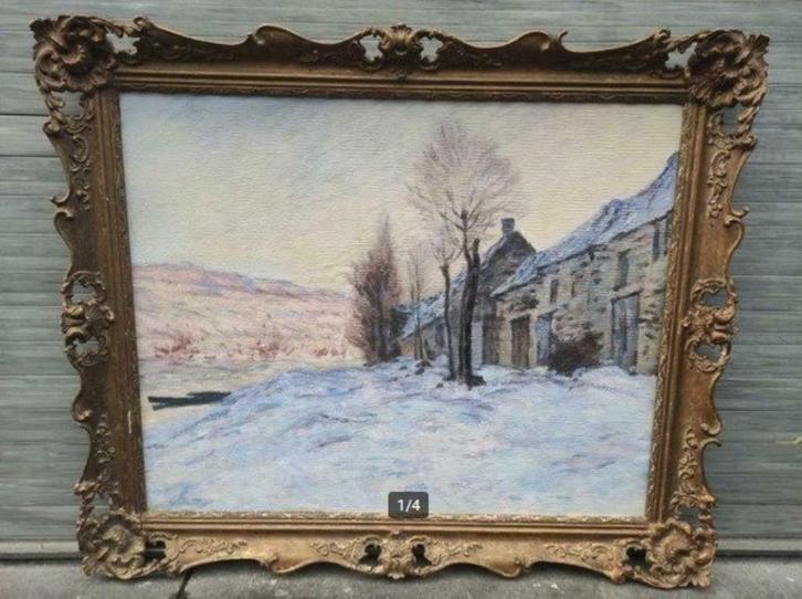 huile sur toile maroufle paysage enneigé, Antiek en Kunst, Kunst | Schilderijen | Klassiek, Ophalen of Verzenden