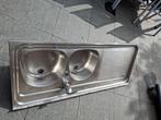 Wastafel dubbel spoelbak, Doe-het-zelf en Bouw, Ophalen, Gebruikt, Inox, Wastafel