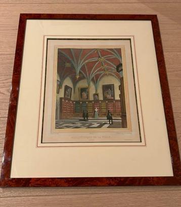 Handgekleurde litho bibliotheek / stadhuis Brugge 1840 beschikbaar voor biedingen