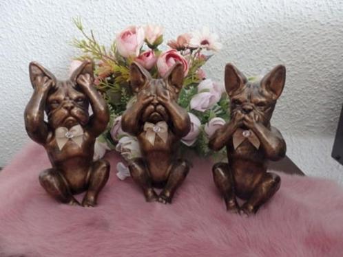 Franse Bulldog beeldjes set van 3 stuks horen, zien, zwijgen, Verzamelen, Beelden en Beeldjes, Nieuw, Dier, Verzenden