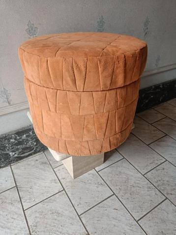 Vintage lederen patchwork poef, Enlèvement ou Envoi, Utilisé