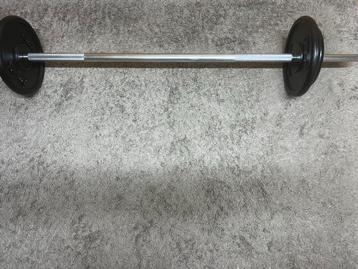 halterstang + 30kg aan gewichten beschikbaar voor biedingen