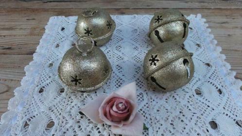 4 goudkleurige kerstbellen met glitters, 6 cm, Diversen, Kerst, Ophalen of Verzenden