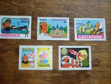 TINTIN SUR 5 VIGNETTES DIFFÉRENTES, Collections, Envoi, Tintin, Comme neuf