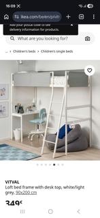 Lit mezzanine métallique ikea Vitval blanc avec bureau, Maison & Meubles, Enlèvement, Lit mezzanine