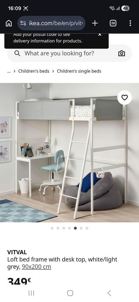 Lit mezzanine métallique ikea Vitval blanc avec bureau, Maison & Meubles, Chambre à coucher | Lits superposés & Lits mezzanines