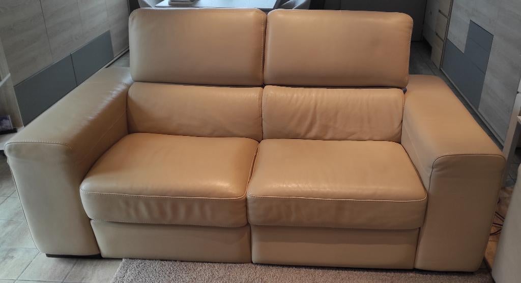 Leder salon Franco Ferri met electrische relax, Ophalen, Gebruikt, Leer