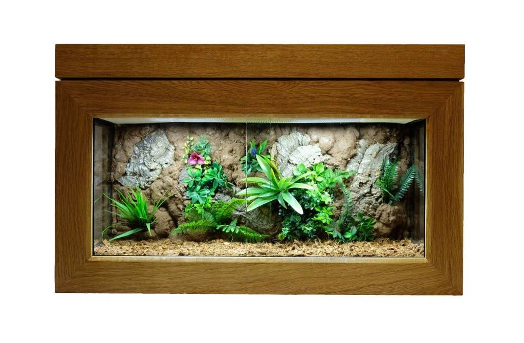 Vivarium en bois de chêne avec décoration, Enlèvement, Comme neuf