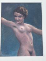 Pastel du peintre belge Frans Lemaitre - Femme nue, Enlèvement ou Envoi