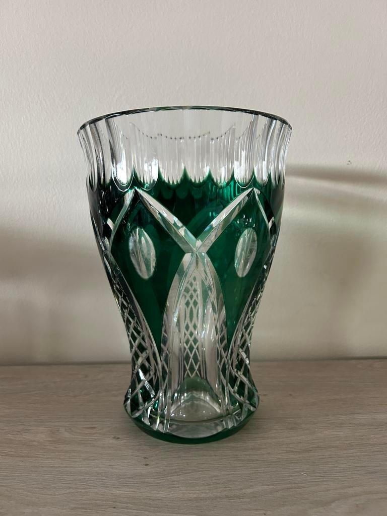 Vase en cristal vert Val Saint Lambert, Antiquités & Art, Antiquités | Verre & Cristal, Enlèvement