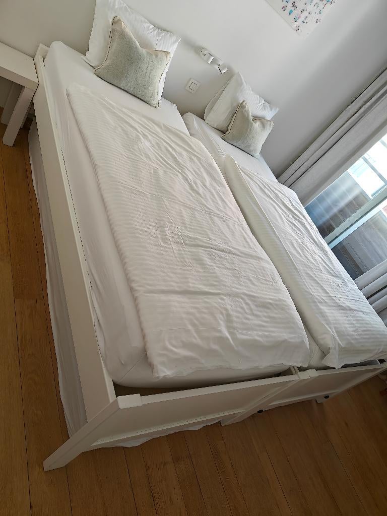 bed, Ophalen, 90 cm, Wit, Tweepersoons