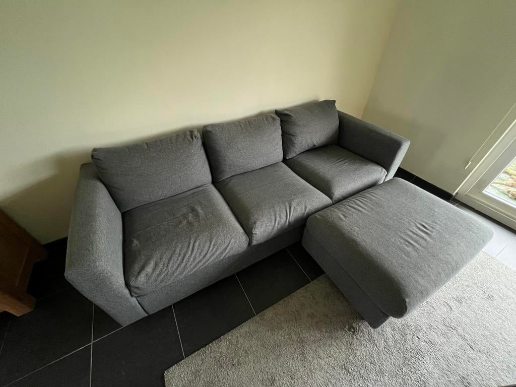 Grijze 3-zit met poef, Ophalen, Gebruikt, Stof, Modern