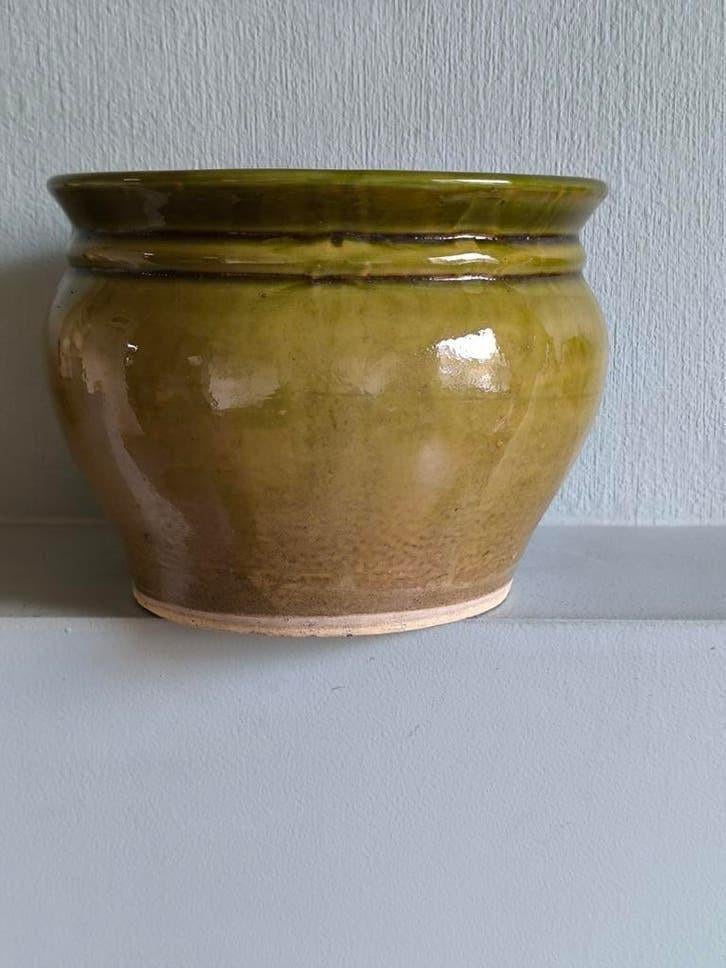 Vintage geglazuurde bloempot, Tuin en Terras, Ophalen of Verzenden