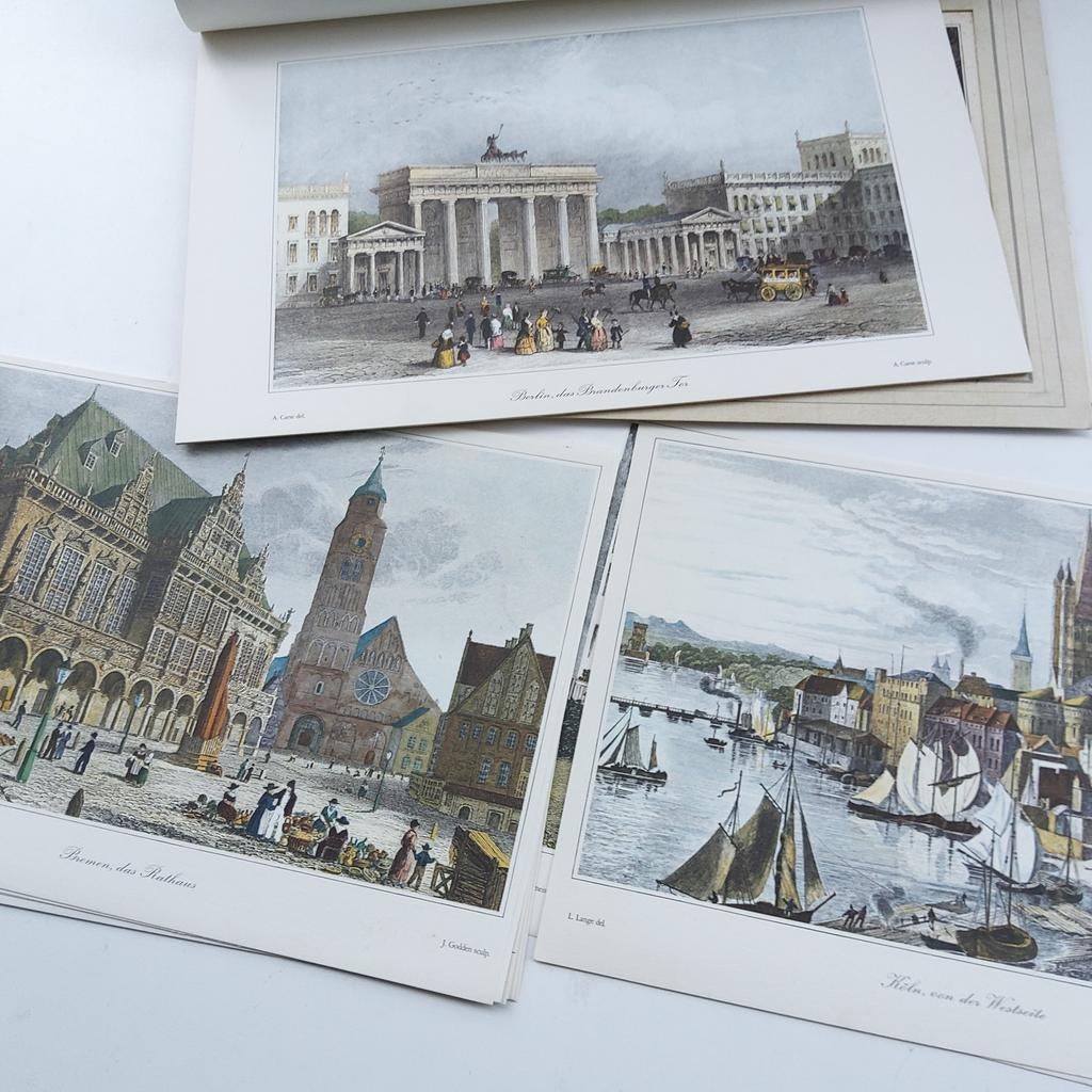 Duitse steden: 36 reproducties gravures 19e eeuw., Ophalen of Verzenden, Zo goed als nieuw, Gebouw, Prent
