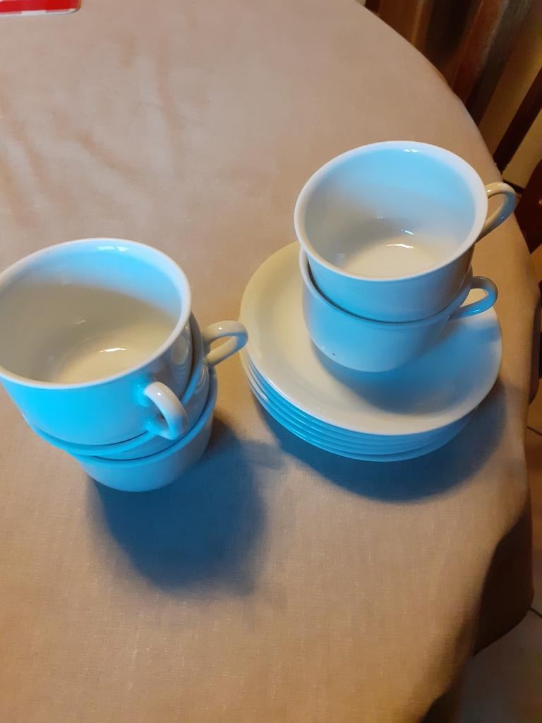 Tassen met ondertassen (6), Huis en Inrichting, Keuken | Servies, Ophalen, Gebruikt, Porselein, Kop(pen) en/of Schotel(s)