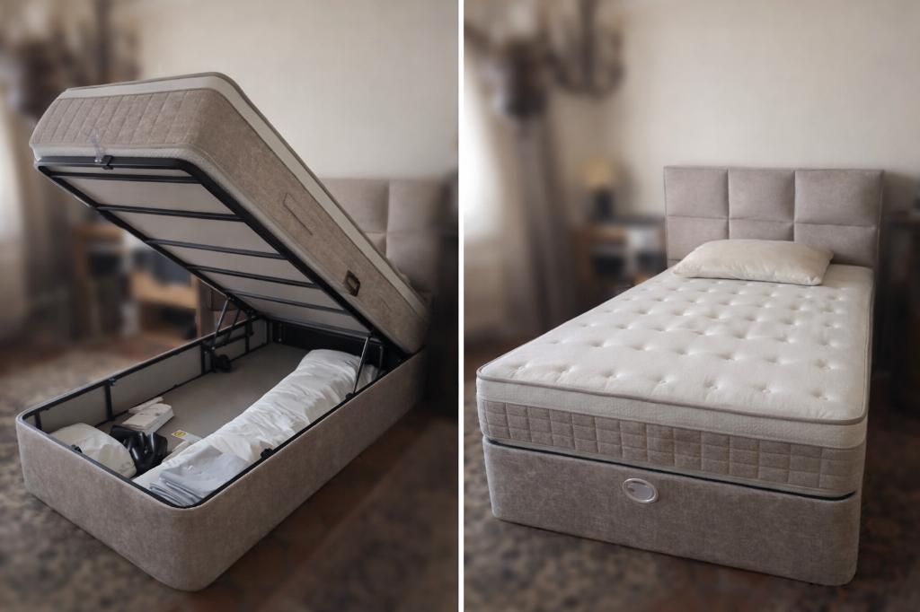 Boxspring 1 persoons met opbergruimte, Ophalen, 90 cm, Eenpersoons, Nieuw