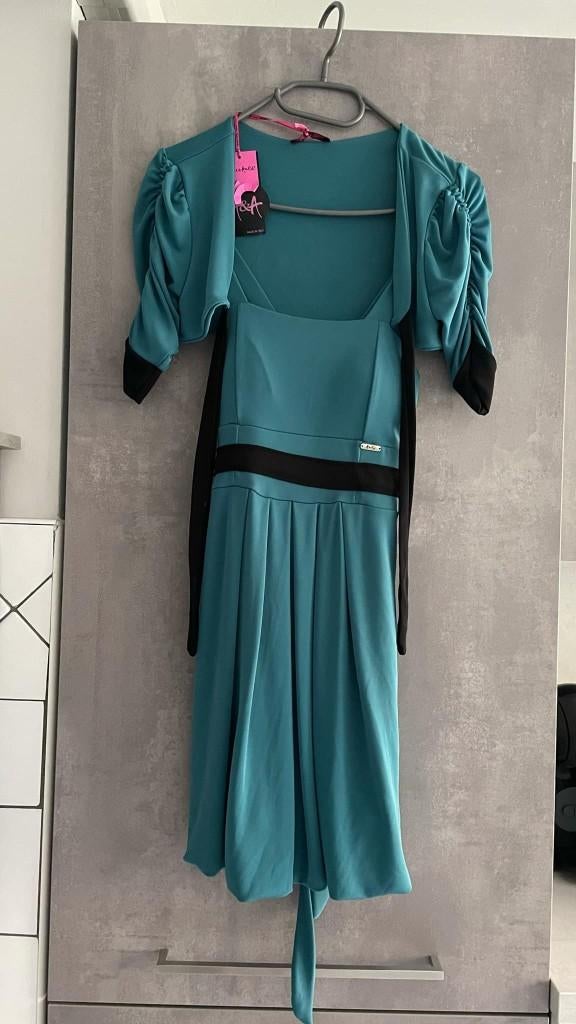 ROBE + BOLERO  turquoise AMéLIE&AMéLIE S/M, Enlèvement ou Envoi, AMéLIE & Amélie, Comme neuf, Au-dessus du genou