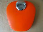 Vintage oranje weegschaal personenweegschaal Krups met leer, Ophalen of Verzenden