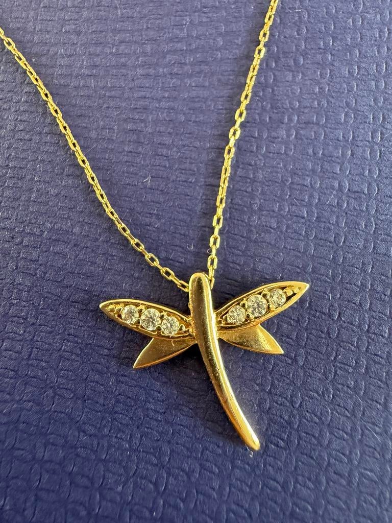 14-karaats gouden libelle ketting, Handtassen en Accessoires, Kettingen, Ophalen of Verzenden, Zo goed als nieuw